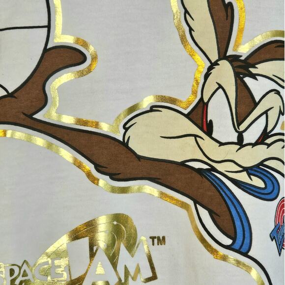 Southpole White & Gold Space Jam Wil E Coyote Basketball Tune Squad T-Shirt - Picture 2 of 4